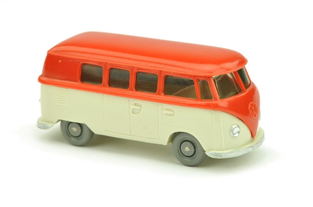 VW T1 Bus (alt), orangerot/perlweiss (mit OPS): 323/1C, mit rechteckigem OPS (-,60), sehr gut bis neuwertig (Wiking Verglaster PKW)