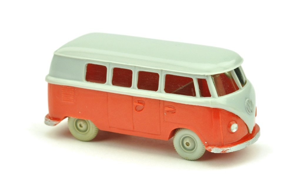VW T1 Bus (alt), silbergrau/orangerot: 323/1, sehr gut (Wiking Verglaster PKW)