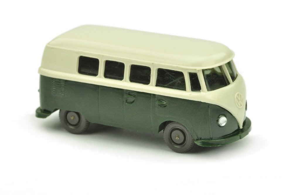 VW T1 Bus (alt), perlweiss/tannengruen: 323/1Y, neuwertig (Wiking Verglaster PKW)
