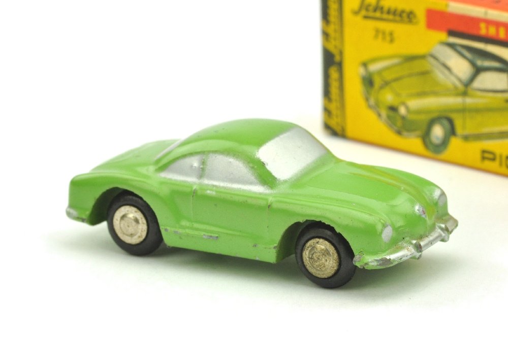 Schuco Piccolo - (715) Karmann Ghia (im Ork): hellgruen lackiert, minimal bespielt und mit winzigen Lackfehlern an Kanten, im sehr guten Ork (mit Sammelblatt, Kennung 8-1258/750)