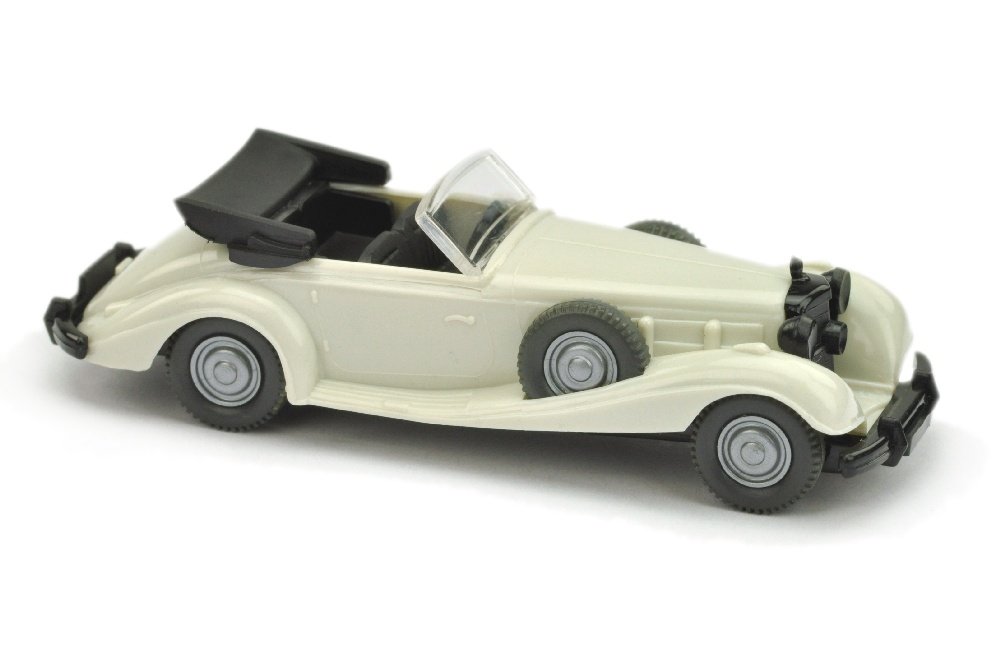 Mercedes 540 K, grauweiss (Chassis schwarz): Vorserie um 1980, entspricht Serienmodell mit Chassis, Kuehlergrill und Einrichtung in Sonderfarbe schwarz, sehr gut bis neuwertig (Wiking Vorserie)