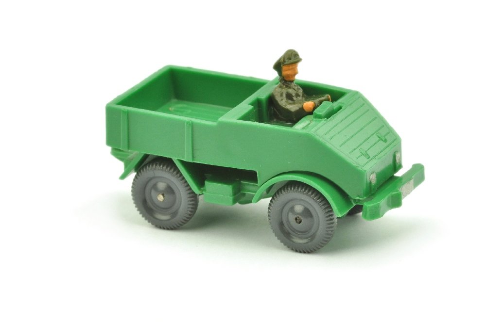 Unimog offen (Typ 1), gruen: 476/1E, spaete Version ohne Spalt zwischen Beifahrer-Rueckenlehne und Seitenwand, sehr gut (Wiking Unverglaster Rollachser)