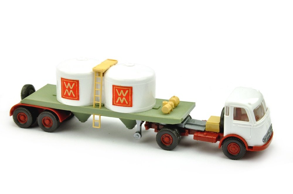 Chemikalien-Tankzug Pullman WM: 752/2CB, Papieraufkleber mit Alterspatina (auf Beifahrerseite gering, auf Fahrerseite massiv), sonst neuwertig (Wiking Verglaster LKW)