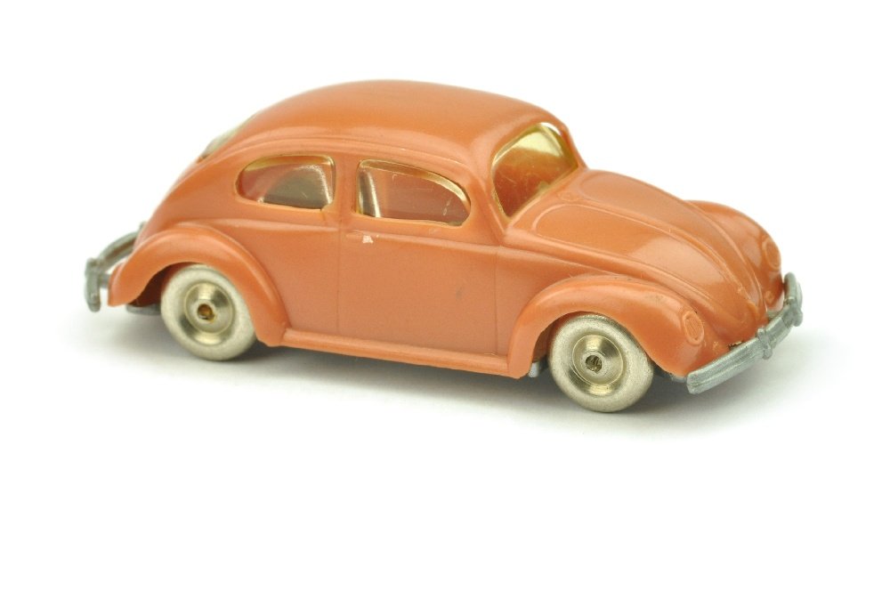 Lego - VW Kaefer Langversion, korallenrot: durchgefaerbter Kunststoff, Chassisversion mit Stift, vordere Fensterholme (vermutlich herstellungsbedingt) gestaucht, neuwertig