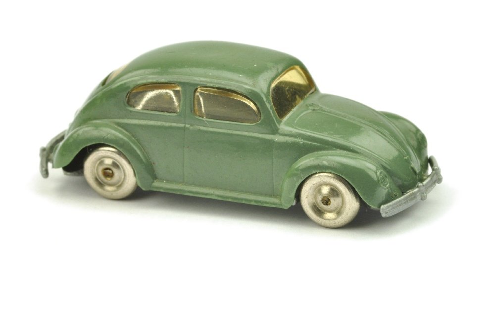 Lego - VW Kaefer Langversion, graugruen lackiert: Grundfarbe resedagruen, Chassisversion mit Stift, geringe Lackfehler an Kanten, ingesamt gut bis sehr gut