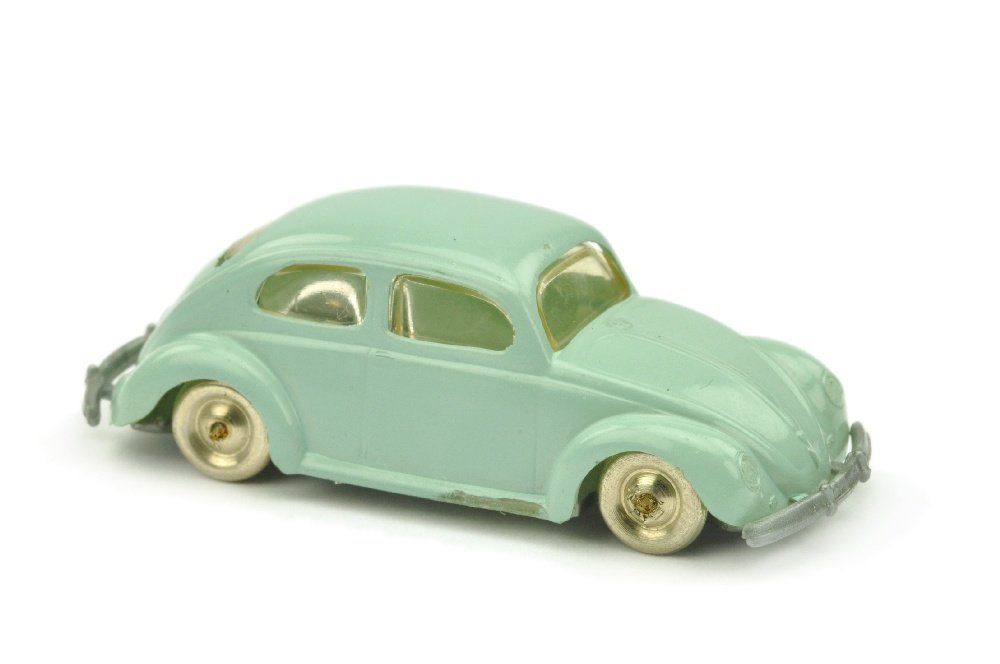Lego - VW Kaefer Langversion, lichtgruen lackiert: Grundfarbe transparent, Chassisversion ohne Stift, geringer Lackfehler am Trittbrett der Beifahrerseite, sonst neuwertig
