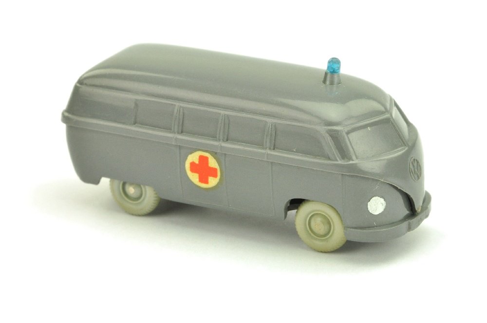 Krankenwagen VW Bus, basaltgrau (Version /5): 258/5, Farbvariante fehlt bei dieser Version noch im Wiking-Handbuch, Abziehbilder 100%, sehr gut bis neuwertig (Wiking Unverglaster Rollachser)