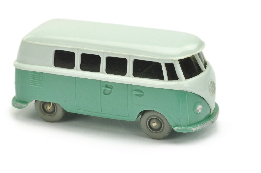 VW T1 Bus (alt), blaeulichweiss/tuerkis: 323/1W, sehr gut (Wiking Verglaster PKW)