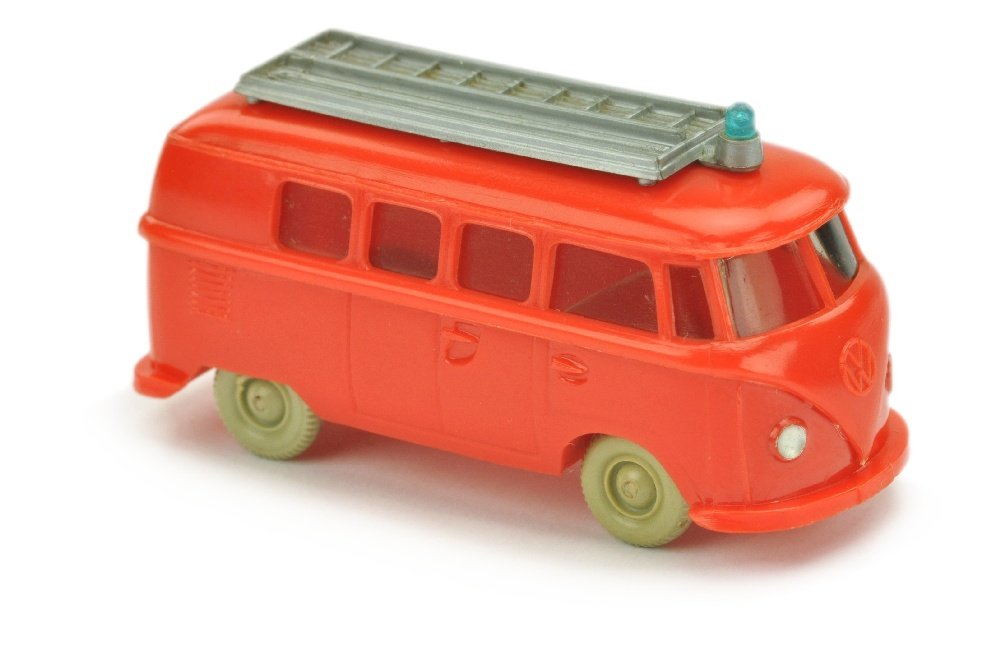 Feuerwehr VW T1 Bus (alt), orangerot: 1046/1A, sehr gut (Wiking Verglaster PKW)