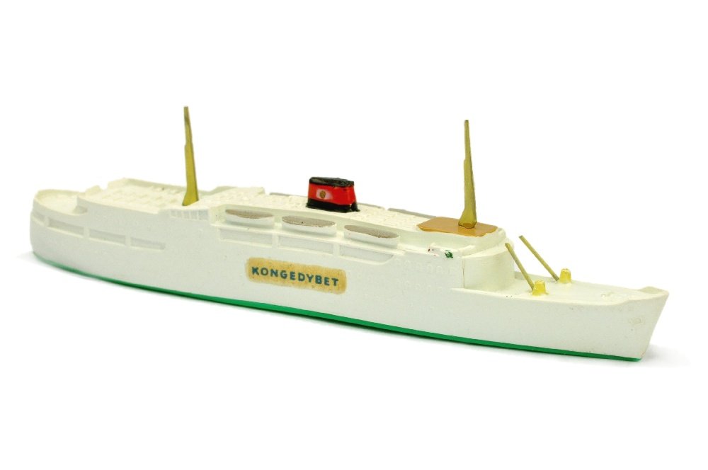 Passagierschiff Kongedybet (Pilot-Vorserie): vermutlich PILOT-Vorserie, Laenge 10,5 cm, Kunststoff, gruener Unterboden ohne Praegung, sehr gut bis neuwertig (Wiking Schiffe)