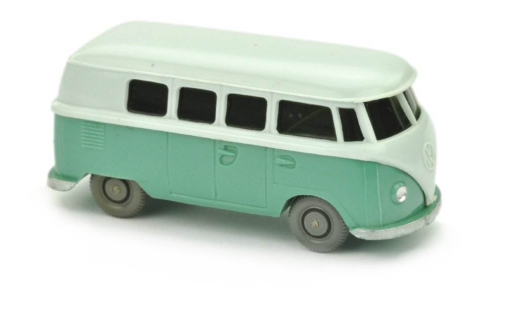 VW T1 Bus (alt), blaeulichweiss/tuerkis: 323/1W, neuwertig (Wiking Verglaster PKW)