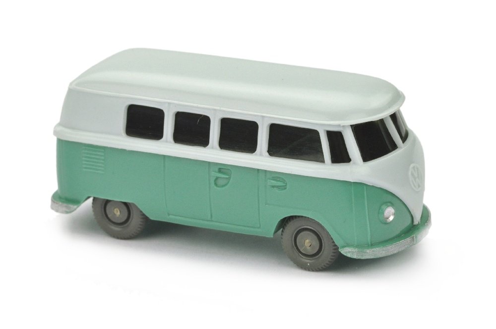 VW T1 Bus (alt), blaeulichweiss/tuerkis: 323/1W, neuwertig (Wiking Verglaster PKW)