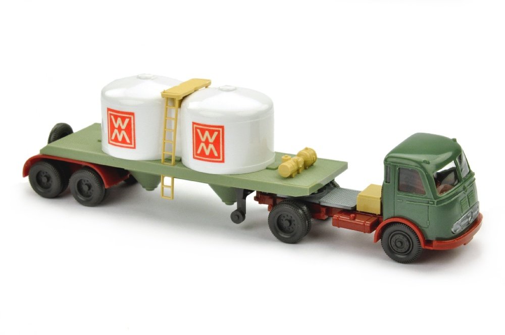 Chemikalien-Tankzug Pullman WM: 752/2AB, an Zugmaschine fehlt das Ruecklicht der Beifahrerseite (vermutlich herstellungsbedingt vom Abtrennen des dortigen Spritzlingasts), neuwertig (Wiking Verglaster LKW)