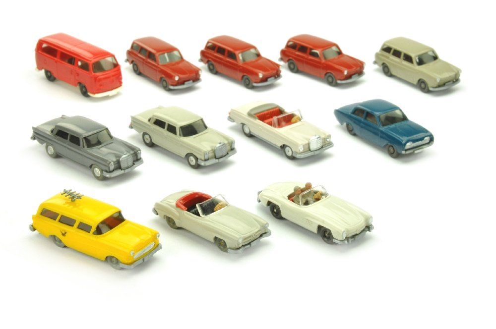 Konvolut 12 PKW der 60er/70er Jahre: 308/4A (3x), 308/4D, 330/1B, 378/1C, 378/1G, 382/1C, 386/5D, 388/3D, 433/1A, 1003/1 (100%), 305 EUR, sehr gut bis neuwertig (Wiking Konvolut)