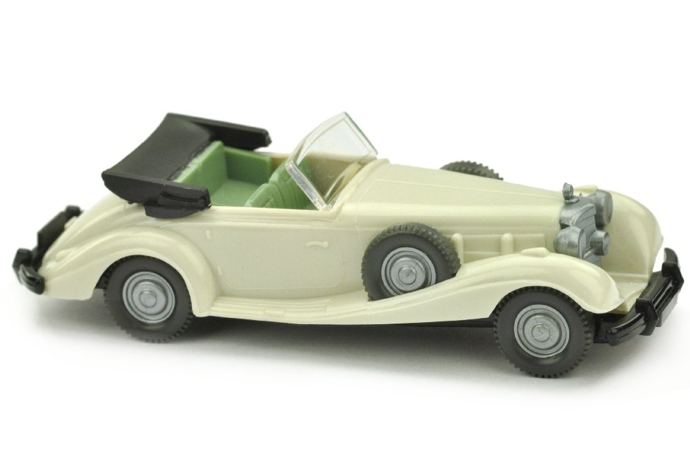 Mercedes 540 K, grauweiss (Chassis schwarz): Vorserie um 1973, entspricht fruehem Serienmodell mit Chassis und Verdeck in Sonderfarbe schwarz, sehr gut bis neuwertig (Wiking Vorserie)