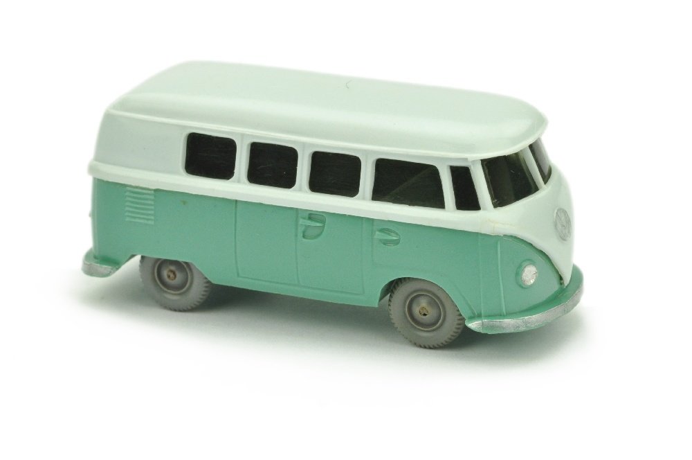 VW T1 Bus (alt), blaeulichweiss/tuerkis: 323/1W, sehr gut (Wiking Verglaster PKW)