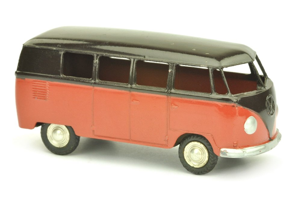 Maerklin - (8014) VW T1 Bus, schokobraun/rot: um 1960, Metall 1:43, sechs kleine Lackfehler auf dem Dach (jeweils etwa 1x1 mm), sonst neuwertig