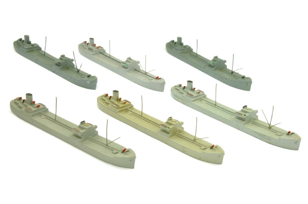 Konvolut 6 Tankdampfer Typ Franz Klasen: alle grau (ueberwiegend "OEltransporter der Flotte"), alle verschieden, R 0-1, ueberwiegend sehr gut bis neuwertig (Wiking Schiffe und Flugzeuge)