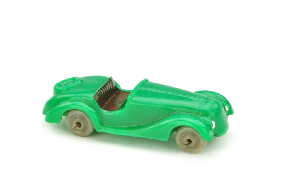 Sportzweisitzer, gruen: 104/4L, braune Sitze fast 100%, Originalversion ohne Lenkrad, sehr gut (Wiking Drahtachser)