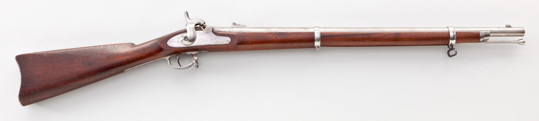 Colt Model 1861 Short Percussion Rifled Musket: Colt Model 1861 Short Percussion Rifled Musket, with New Jersey Militia marking to left side barrel flat, NSNV, .58 cal., 28'' barrel, finished in the white, with two barrel bands, 1862 marked barrel,