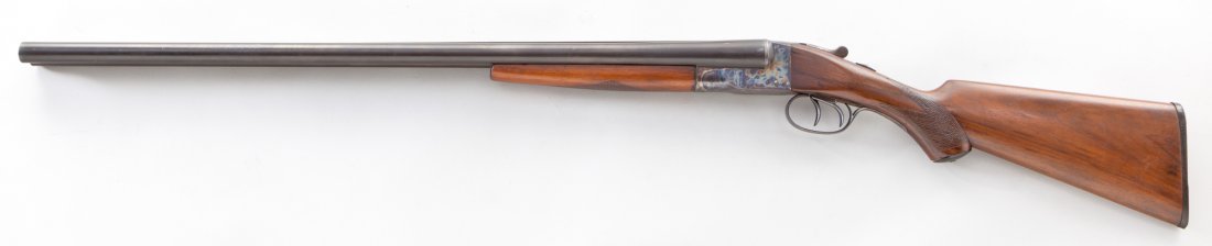 Hunter Arms Hunter's Special Side-by-Side Shotgun: Hunter Arms Hunter's Special Side-by-Side Shotgun, #200777/H, 12 ga., 28'' game rib barrel choked Full & Mod., blue with case hardened frame, double triggers, extractors, checkered walnut stock and fo