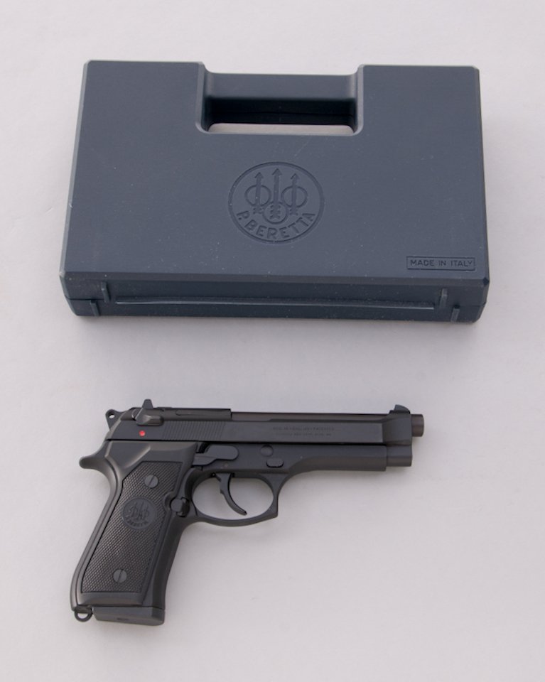 Beretta Model 96 Semi-Automatic Pistol: Beretta Model 96 Semi-Automatic Pistol, #A28624M, .40 S&W cal., 4-7/8'' barrel, matte blue finish, factory checkered plastic grips. In original hard case with box and two magazines and associated pape