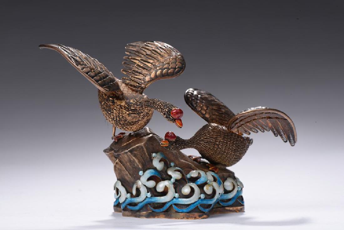 A GILT SILVER FILIGREE SWANS GROUP (1 of 6)