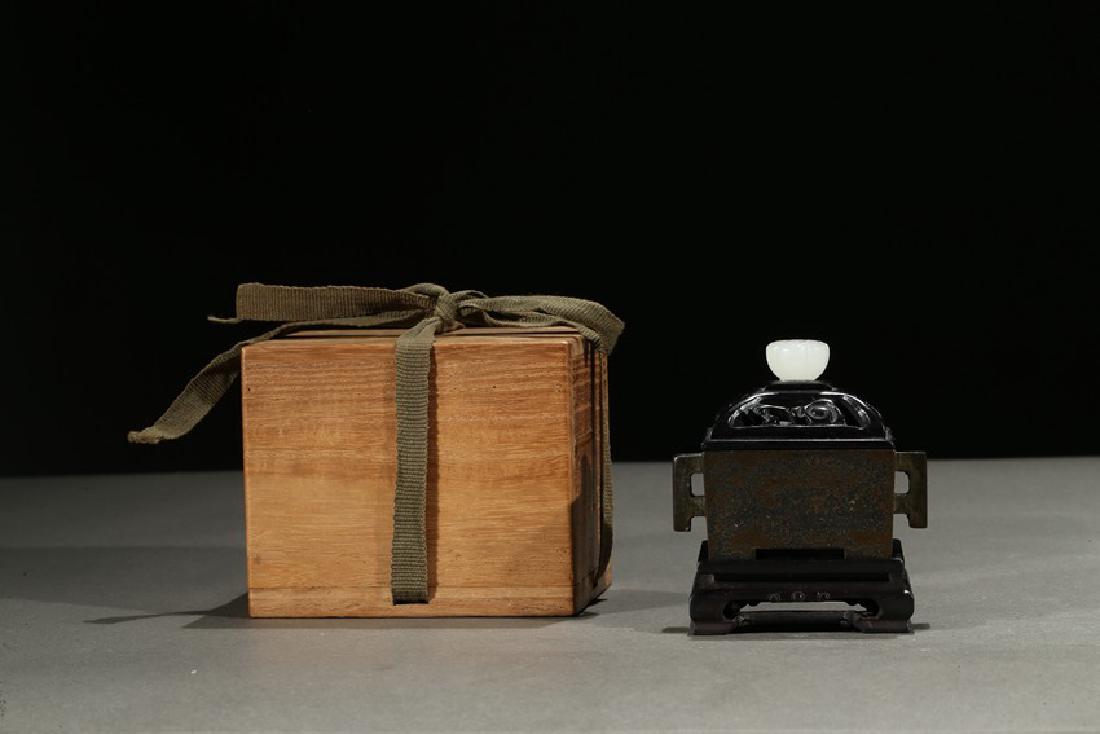 A BRONZE RECTANGULAR CENSER WITH STAND (1 of 7)