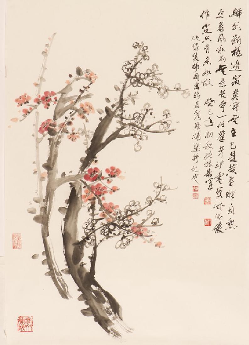 COLOR AND INK ON PAPER 'PLUM BLOSSOM' PAINTING (1 of 4)