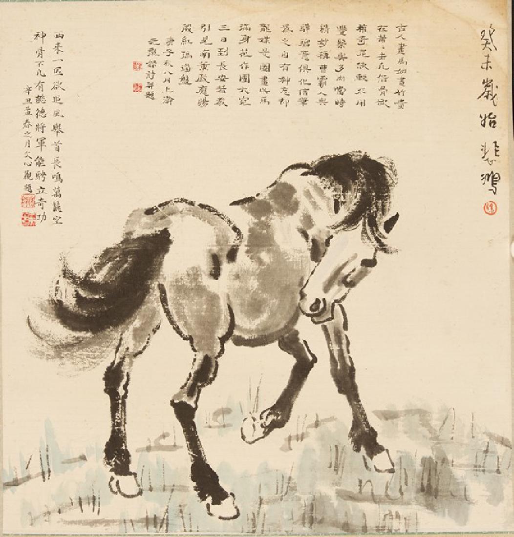 A COLOR AND INK ON PAPER 'HORSE' PAINTING (1 of 6)