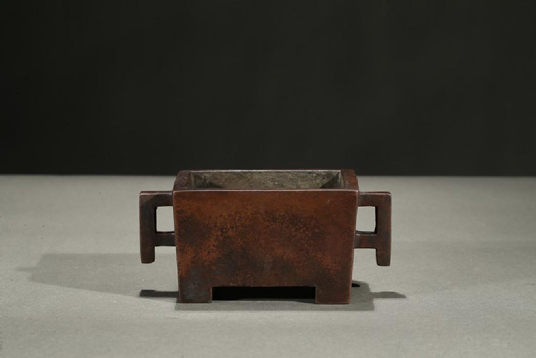 A BRONZE RECTANGULAR INCENSE BURNER CENSER (1 of 7)
