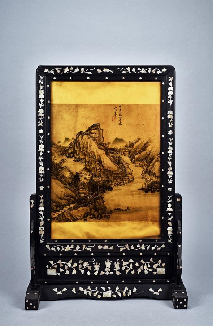 A PAINTING INLAID HONGMU MOTHER-OF-PEARL TABLE SCREEN (1 of 18)