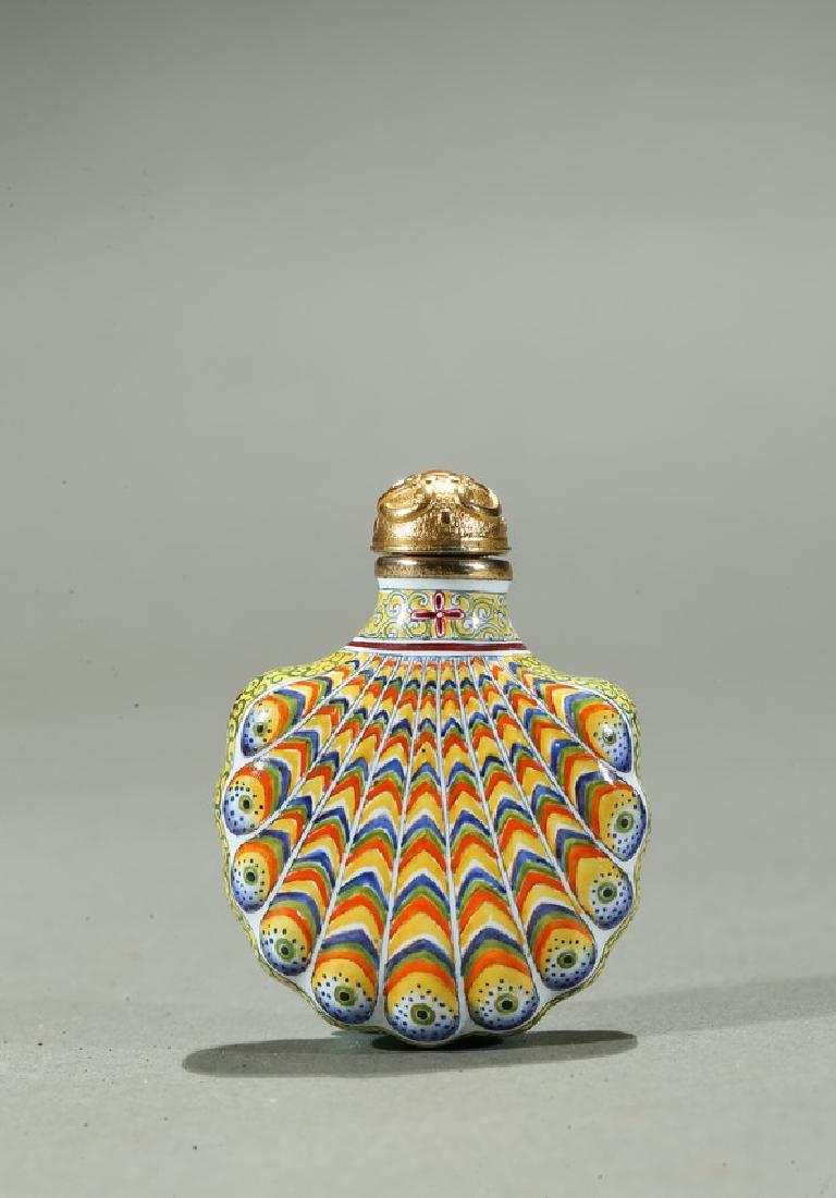A CANTON ENAMEL BRONZE SNUFF BOTTLE (1 of 6)