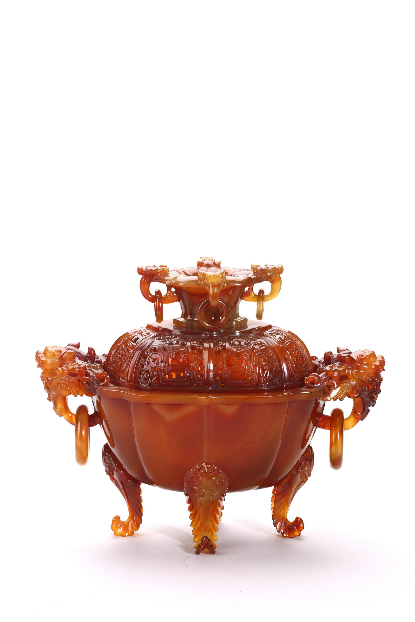 A RARE RED AGATE RETICULATED TRIPOD CENSER (1 of 12)