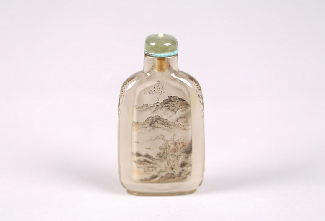 DING ERZHONG: CRYSTAL INSIDE PAINTED 'LANDSCAPE AND ROCK' SNUFF BOTTLE (1 of 7)