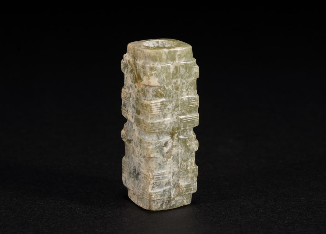 A CHINESE SMALL CELADON JADE CONG (1 of 6)