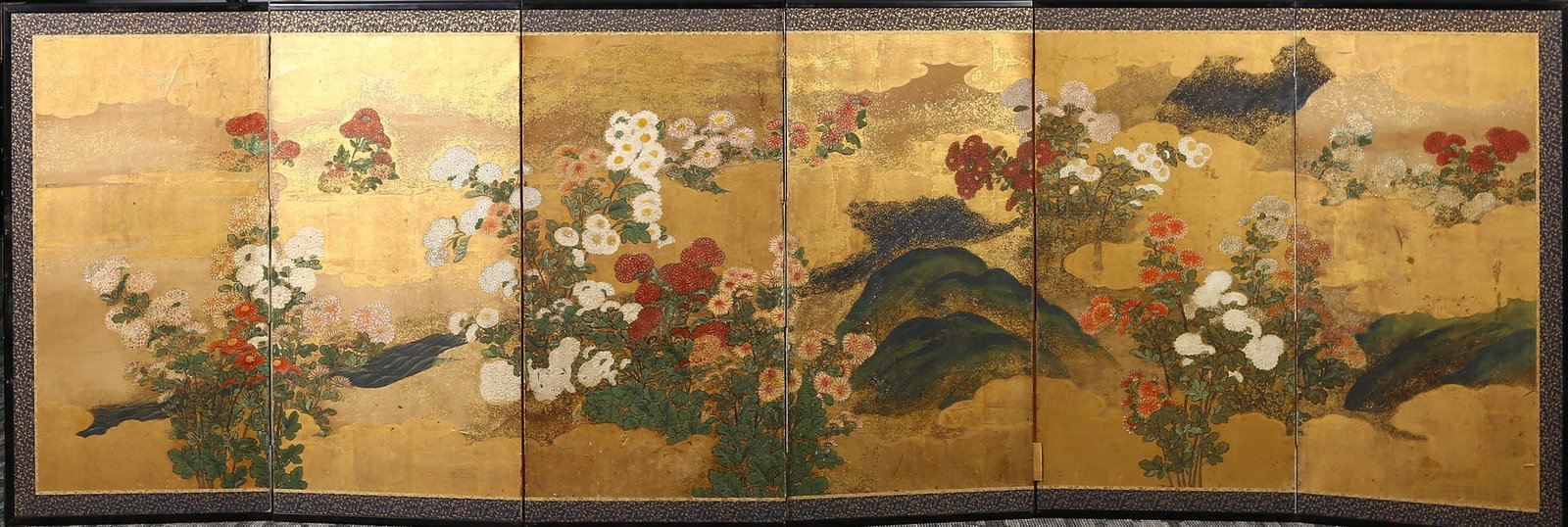 A JAPANESE SIX PANEL 'FLOWERS' SCREEN (1 of 8)