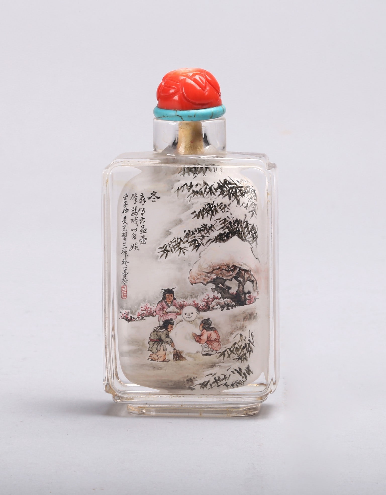 WANG XISAN: CRYSTAL INSIDE PAINTED 'WINTER AND AUTUMN' SNUFF BOTTLE (1 of 7)