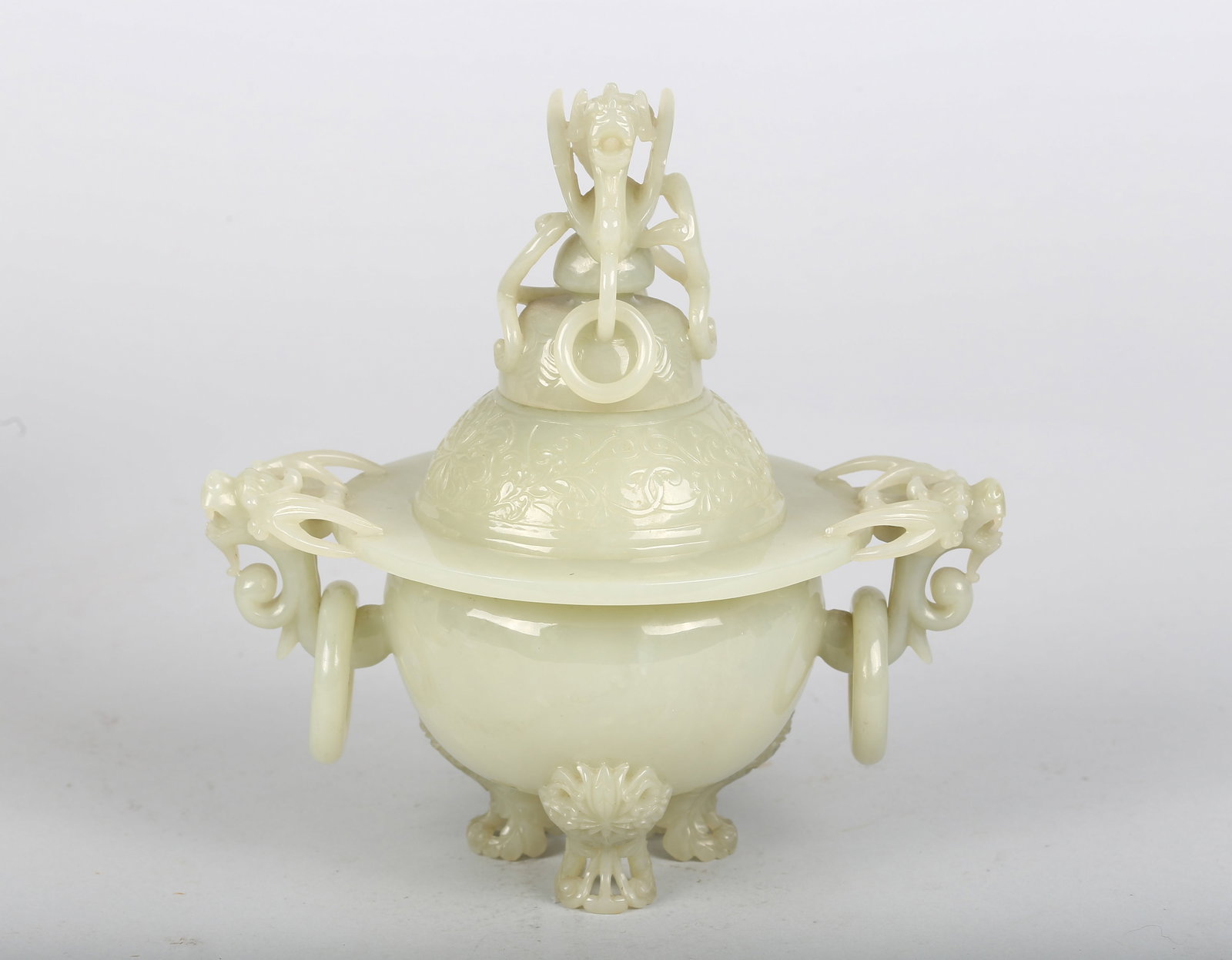 A Chinese White Jade Tripod Censer and Cover (1 of 16)