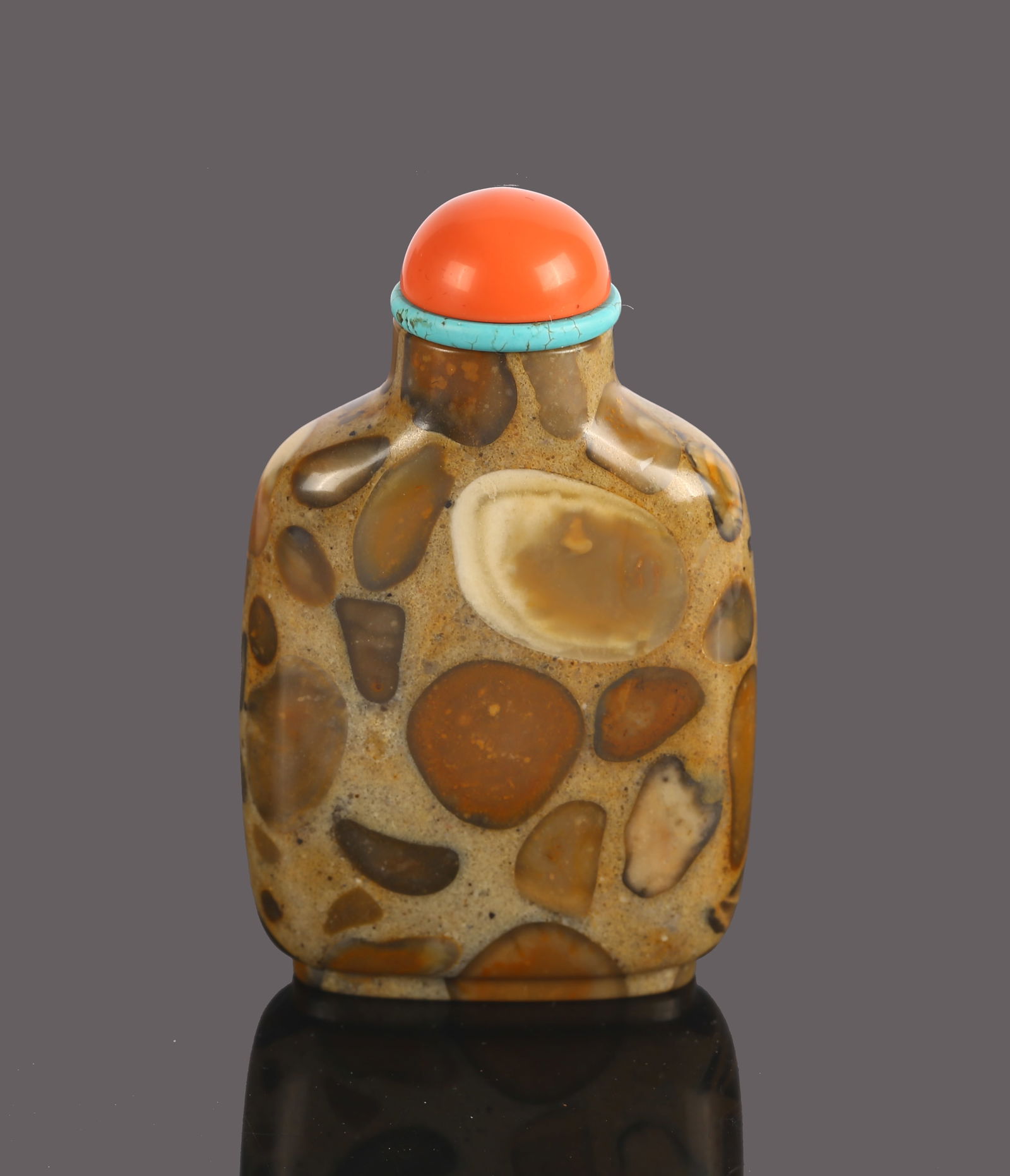 An Imperial Puddingstone Snuff Bottle with Mark (1 of 6)