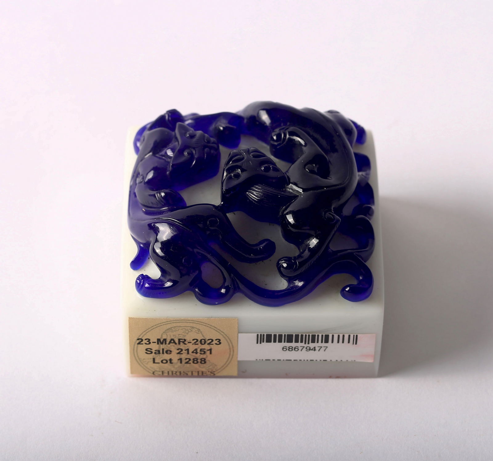 A Peking Blue and White Glass 'Chilong' Seal (1 of 10)