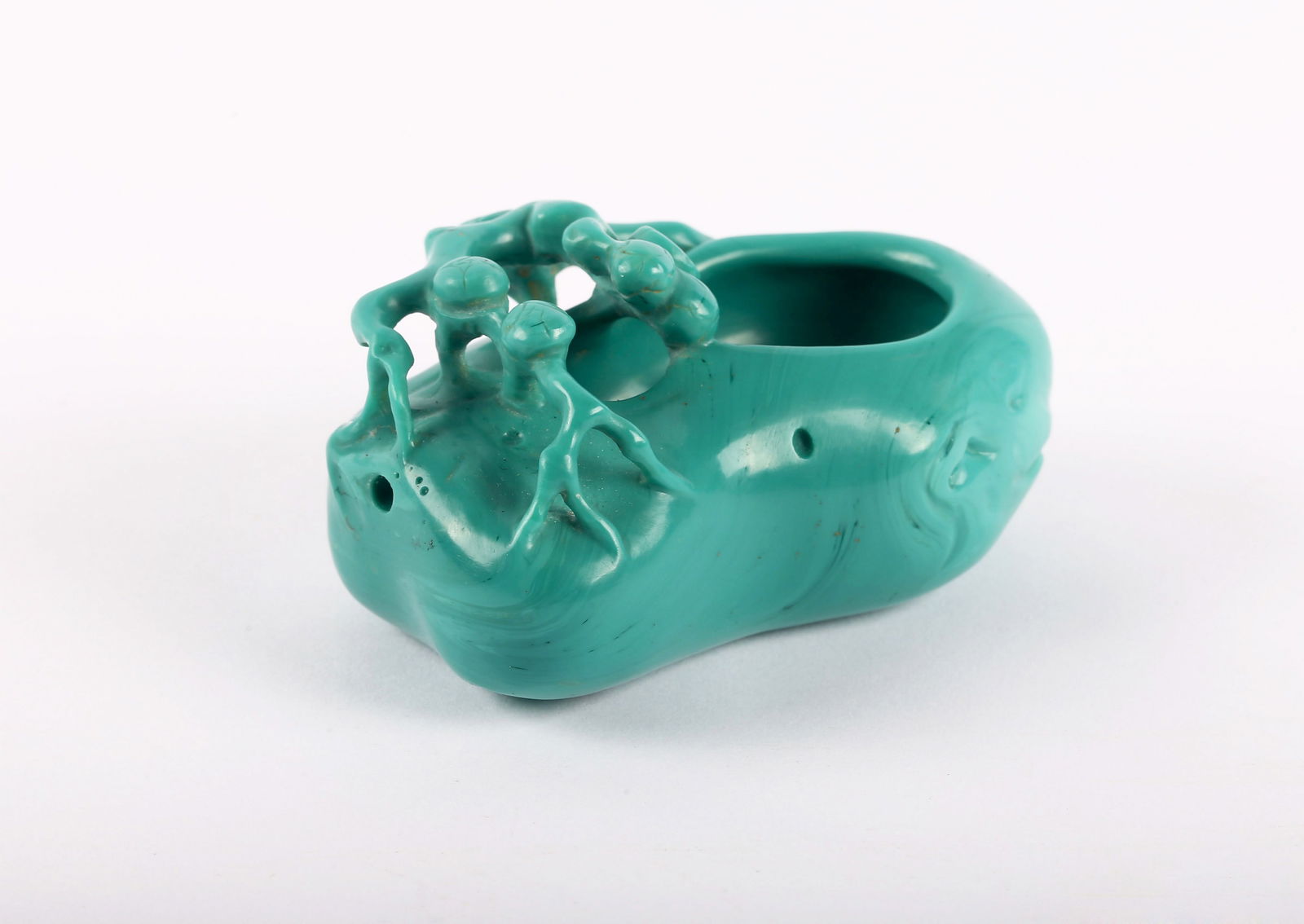 A Chinese Peking Turquoise Green Glass 'Pines' Washer (1 of 6)