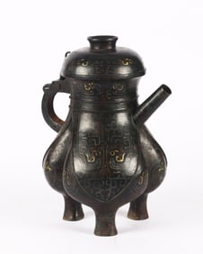 A Large Chinese Bronze 'He' Vessel with Gold and Silver Inlay