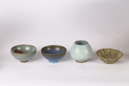 A Group of Four Chinese Jun Kiln and Yaozhou Bowls