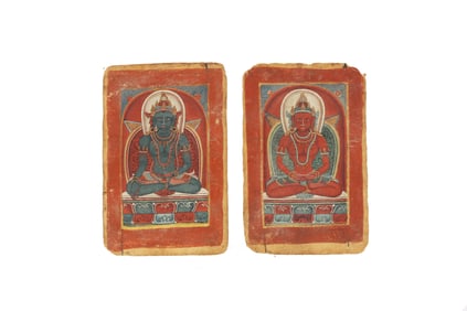 Two Tibetan Painted Tsakalis Initiation Cards