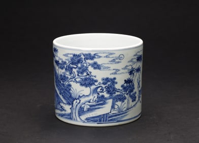 A Chinese Blue and White 'Deer' Brushpot