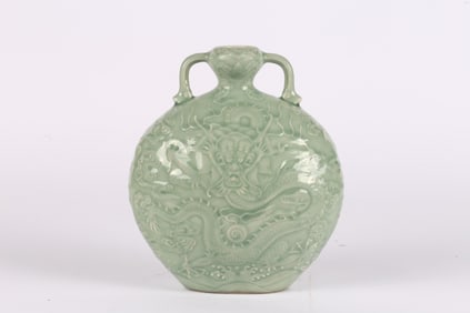 A Chinese Celadon Moulded 'Dragon' Vase