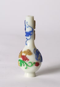 A Chinese Five Color Overlay White Glass Vase