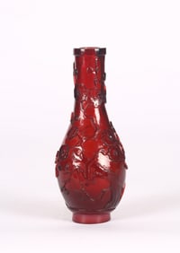 A Chinese Ruby Red Glass 'Plum Blossoms' Vase