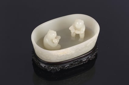 A Chinese White Jade 'Twin Boys' Washer